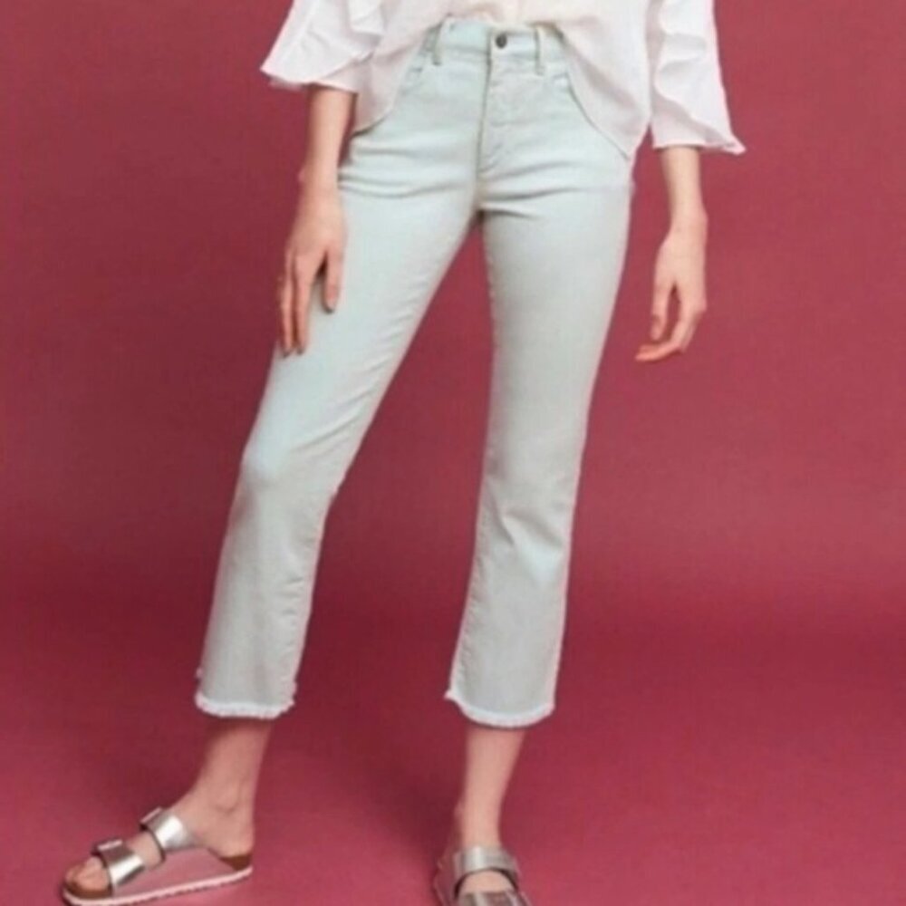 Anthropologie Pilcro & Letterpress SCRIPT Cropped Raw Hem Ankle Jeans Size 31